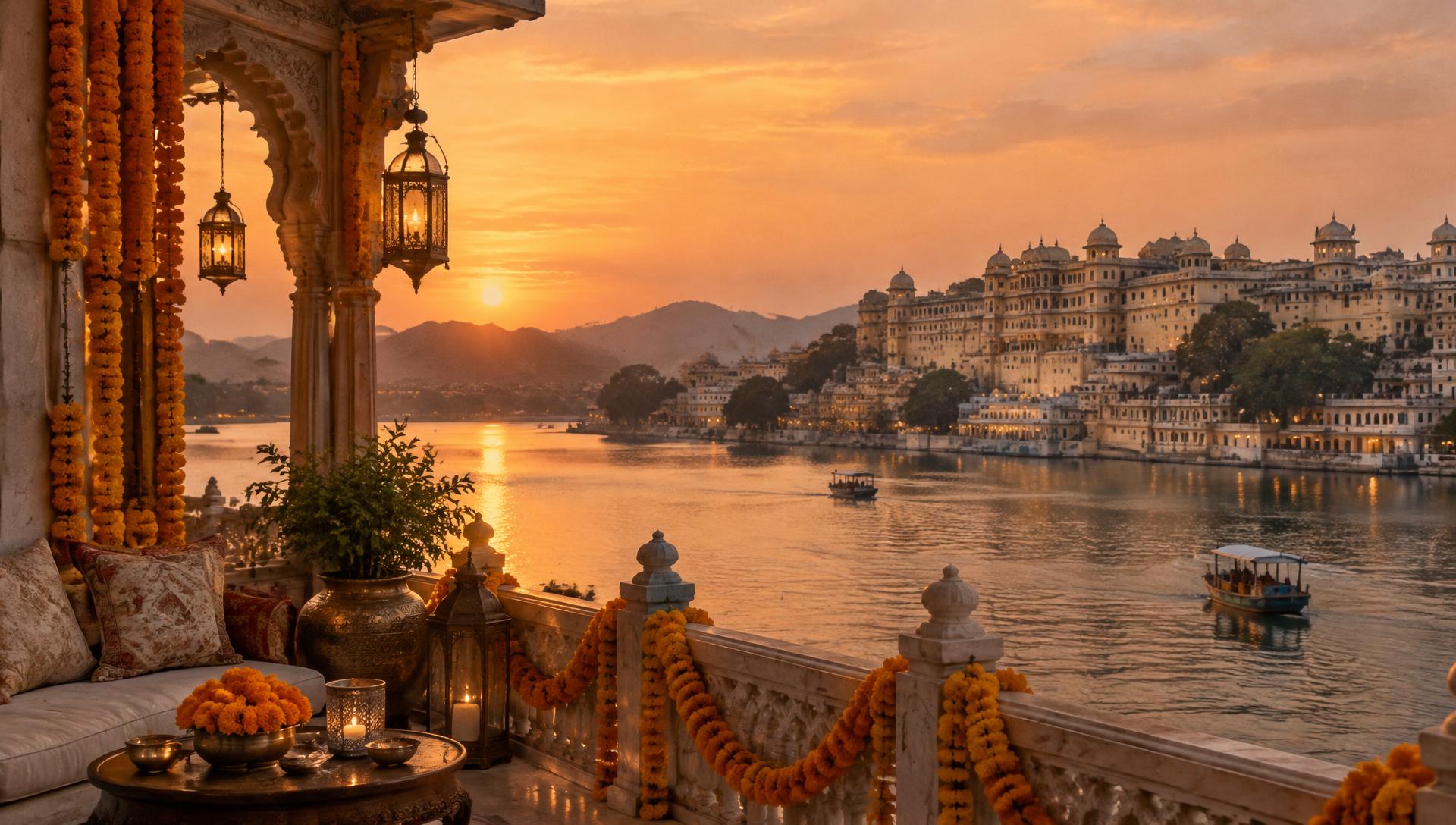 City Palace on Lake Pichola, Udaipur, at dusk
